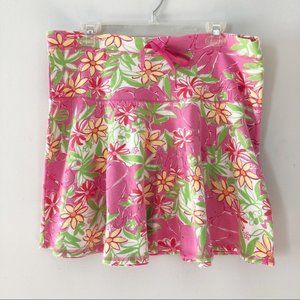 Lilly Pulitzer Garden Vista Pink Floral Flare Skirt Large Vintage White Label